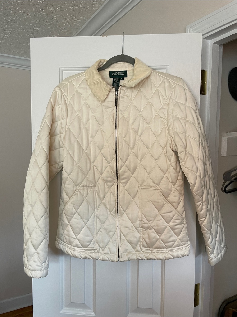 Ralph Lauren Cream Quilted Zip-Front Puffer Jacket
